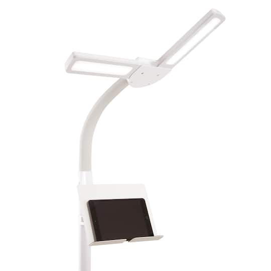 OttLite White Dual Shade LED Floor Lamp with USB Charging Station